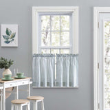 Ellis Curtain Plaza Classic Ticking Stripe Printed on Natural Ground 1.5" Rod Pocket Tailored Tiers Blue