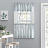 Ellis Curtain Plaza Classic Ticking Stripe Printed on Natural Ground 1.5" Rod Pocket Tailored Tiers Blue