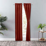 Ellis Curtain Lisa Solid Color Poly Cotton 3" Rod Pocket Duck Fabric Tailored Panel Pair with Ties Red
