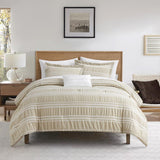 Chic Home Emma Bedding Comforter, Seersucker Fabric with Striped Design, 4 Pieces Comforter Set Beige