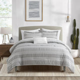 Chic Home Emma Bedding Comforter, Seersucker Fabric with Striped Design, 6 Pieces Comforter Set Grey