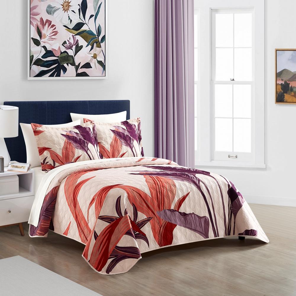 Burgundy Floral Design QUILTED Bedspread Comforter & Pillowcase/s