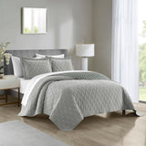 Chic Home Nyla 7 Pieces Quilt Set, Contemporary Geometric Hexagon Pattern, Bedding Quilts Grey