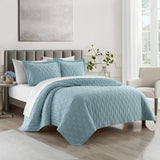 Chic Home Nyla 3 Pieces Quilt Set, Contemporary Geometric Hexagon Pattern, Bedding Quilts Blue
