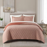 Chic Home Nyla 3 Pieces Quilt Set, Contemporary Geometric Hexagon Pattern, Bedding Quilts Brick Red