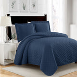 RT Designers Collection Bella 3pc Pinsonic Premium Quality All Year Round Quilt Set for Revitalize Bedroom with Navy