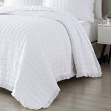 RT Designers Collection Bolla Ruff 3 Pieces Washed Lightweight Quilts Set For Bedding White