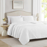 RT Designers Collection Cayla 3 Pieces Washed Pinsonic Lightweight Quilts Set For Bedding White