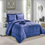 Embossed 8-Pieces Stripe High-Quality Microplush Comforter Set Navy by Plazatex