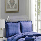 Embossed 8-Pieces Stripe High-Quality Microplush Comforter Set Navy by Plazatex