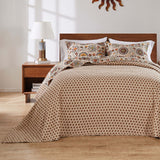 Greenland Home Fashions Andorra Cotton Kantha Quilted Bedspread Set - Jumbo Sized Reversible Quilt Set Floral Printed Taupe