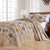 Greenland Home Fashions Andorra Cotton Kantha Quilted Bedspread Set - Jumbo Sized Reversible Quilt Set Floral Printed Taupe