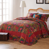 Greenland Home Fashions Jewel Cotton Kantha Quilted Bedspread Set - Jumbo Sized Reversible Quilt Set Floral Printed Red