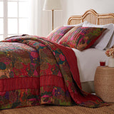 Greenland Home Fashions Jewel Cotton Kantha Quilted Bedspread Set - Jumbo Sized Reversible Quilt Set Floral Printed Red