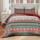 Greenland Home Fashion Fair Isle Luxurious High Quality Quilt Set Including Pillow Sham Red