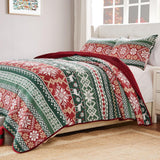 Greenland Home Fashion Fair Isle Luxurious High Quality Quilt Set Including Pillow Sham Red