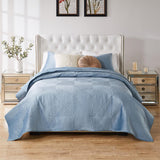 Greenland Home Fashions Riviera Dutch Velvet Luxurious Modern Ultimate Comfort Soft Plush Look Quilt Set Spa Blue