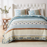 Greenland Home Fashions Thalia Stylized Florals and Geometric Prints Bohemian Ultimate Comfort Quilt Set Blue