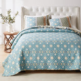 Greenland Home Fashions Thalia Stylized Florals and Geometric Prints Bohemian Ultimate Comfort Quilt Set Blue