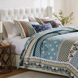 Greenland Home Fashions Thalia Stylized Florals and Geometric Prints Bohemian Ultimate Comfort Quilt Set Blue