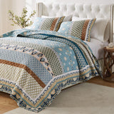 Greenland Home Fashions Thalia Stylized Florals and Geometric Prints Bohemian Ultimate Comfort Quilt Set Blue