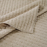 Greenland Home Fashions Monterrey Simple Elegance Lightweight Comfort Channel Quilt Set with Cross Stitch Taupe