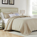 Greenland Home Fashions Monterrey Simple Elegance Lightweight Comfort Channel Quilt Set with Cross Stitch Taupe