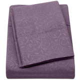 Plazatex Vine Print 90GSM Brushed Microfiber Soft Wrinkle Free Sheet Set - Queen 60x80", Purple